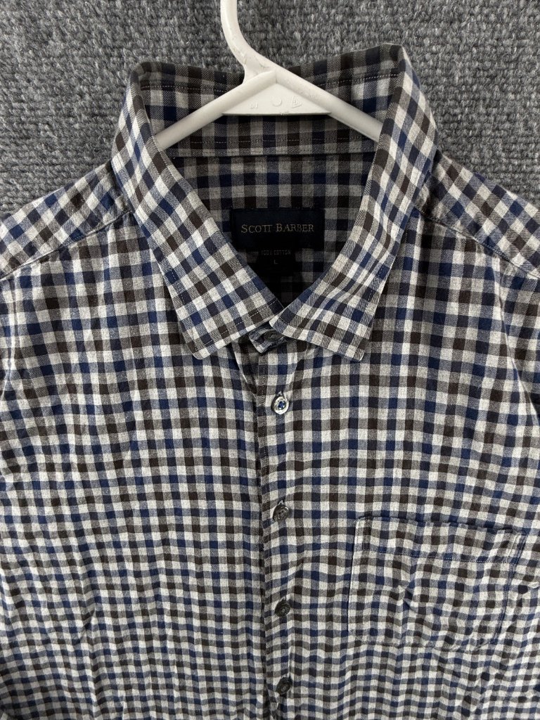 Scott Barber Long Sleeve Lightweight Flannel Button Up Shirt Large Blue Gray